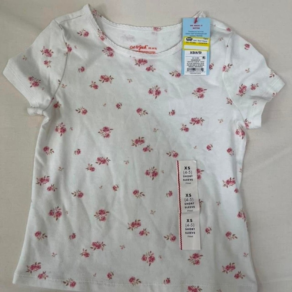 Brandy Melville white baby tee with small red floral print